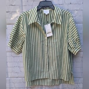 SUNDAYS "ELLIS SHIRT" GREEN AND CREAM COLOR COURTYARD STRIPE SHIRT SIZE LARGE